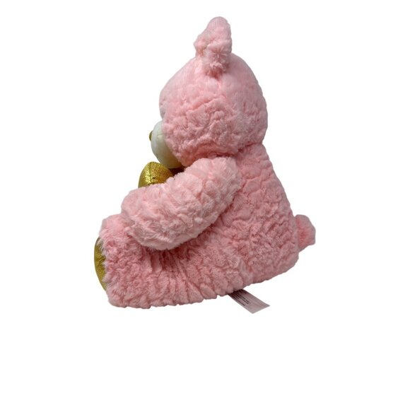 Plush Pink Teddy Bear Golden Heart Feet Hello Cutie Pie Stuffed Animal Valentine - Picture 2 of 9